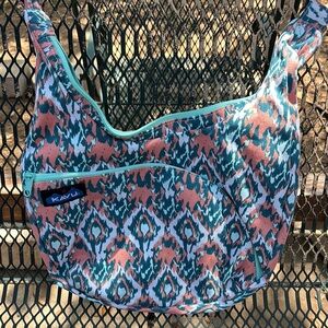 Kavu Blue and Pink Hobo Bag with Geometric Print